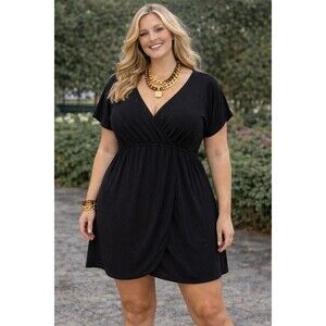 New Venezia Jersey Dress Tunic Size 22W 24W Black Stretch Faux Wrap
